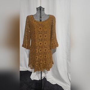 Bronze Lace Babydoll Mini Dress